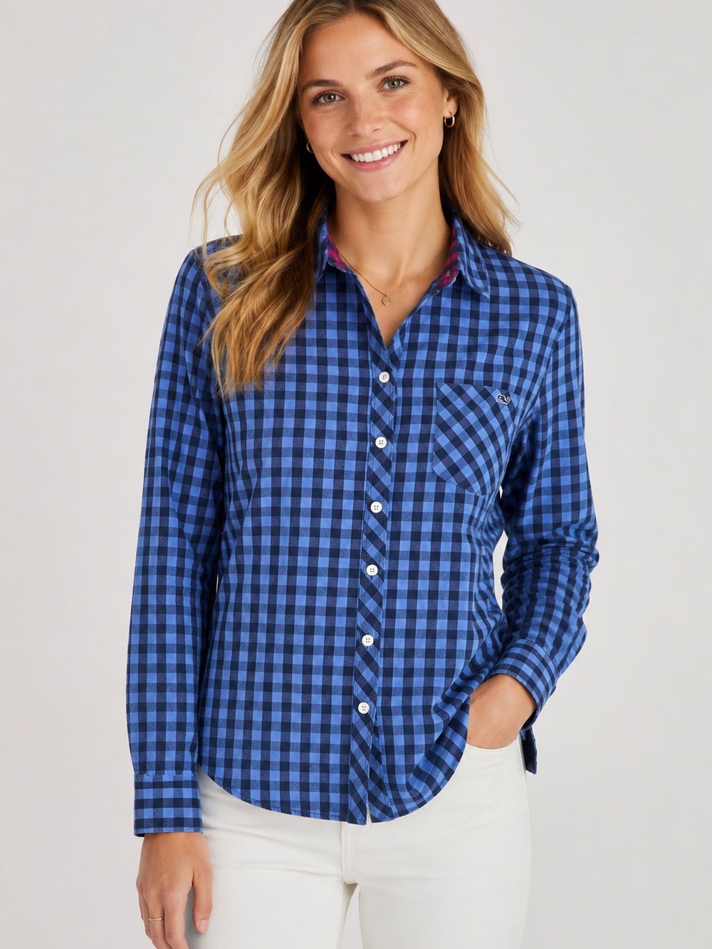 Vineyard Vines Blue Gingham Cotton Cashmere Button Front Shirt Size 4